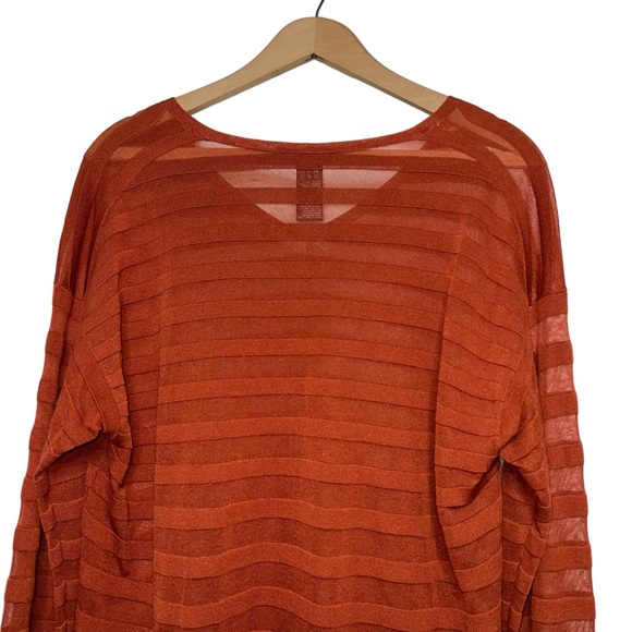 Lafayette 148 New York Sheer Stripe Silk-Blend Sweater Rust Burnt Orange Small - Picture 6 of 9